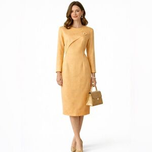 NWT Vntg 80s Barrie Pace LTD Peach Linen Blend Midi Dress Cocktail Workwear Sz M